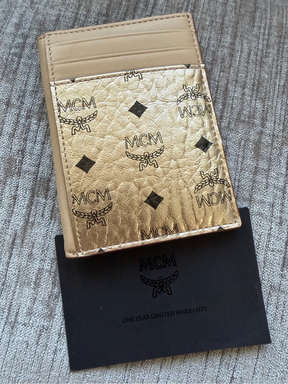 MCM Gold Visetos card holder holdermonogram wallet  NWOT